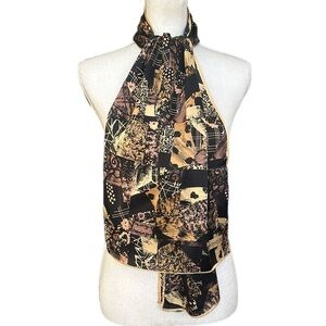 Vintage Echo Signature Black Gold 100% Silk Oblong Scarf Made in Japan